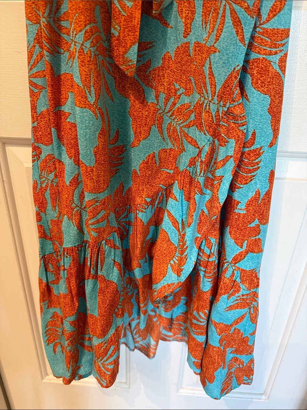 Boho Wrap Maxi Dress in Turquoise & Orange - Lightweight Tie-Waist - Picture 6 of 7